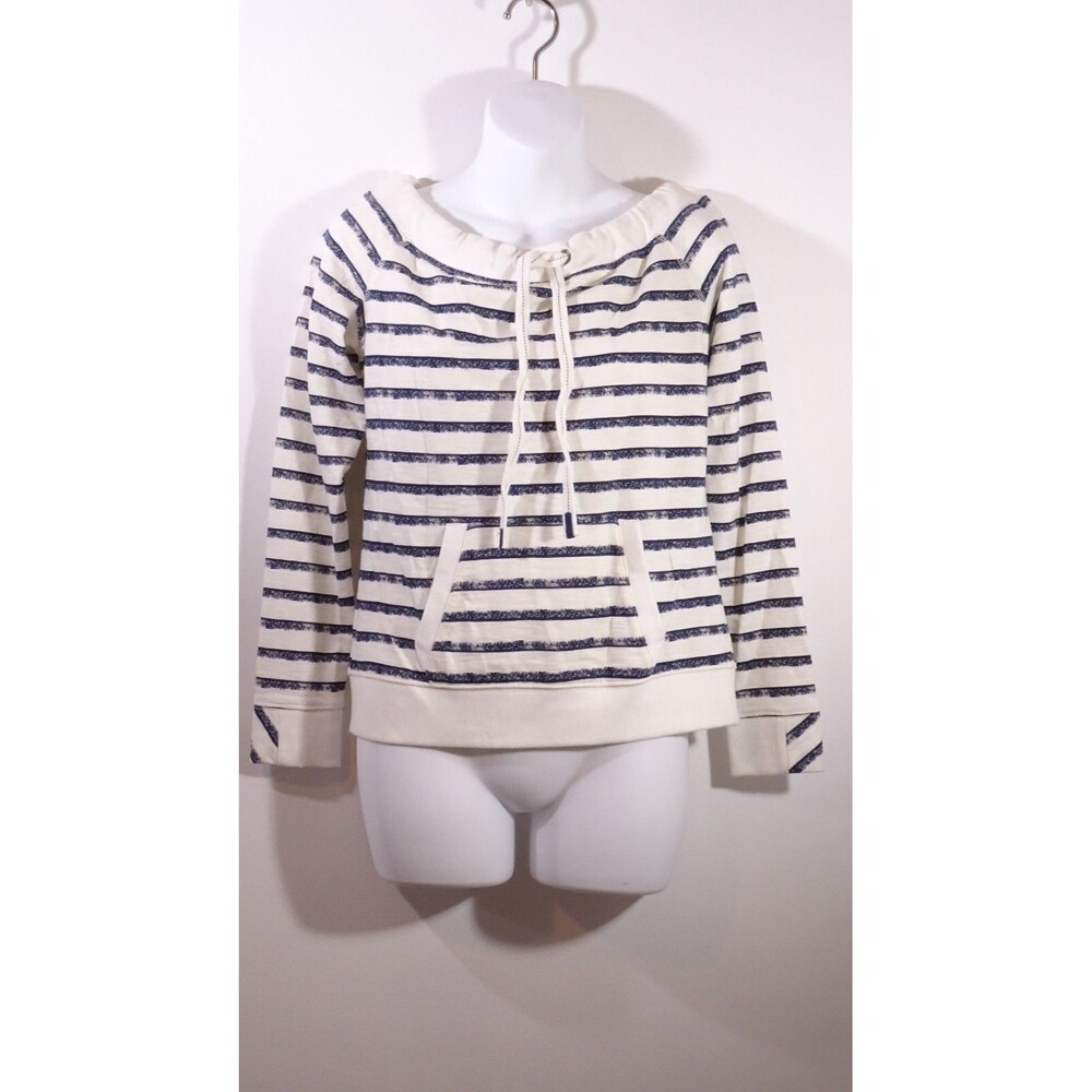 Grey State Women's Striped Cold Shoulder Drawstring Pocket Sweatshirt NWT 150